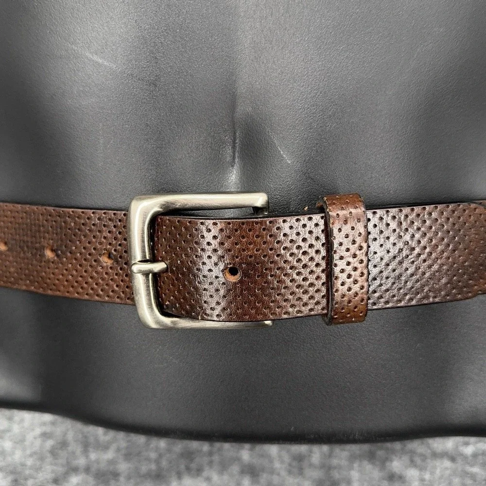 Canali Leather Belt Mens 46 Brown Perforated Silver Buckle Italy 115 130